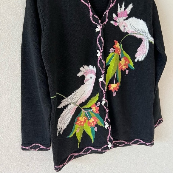 Vintage 90s Artsy Embroidered Cockatoos Funky Grandma Cardigan Sweater SZ Small - Picture 3 of 14